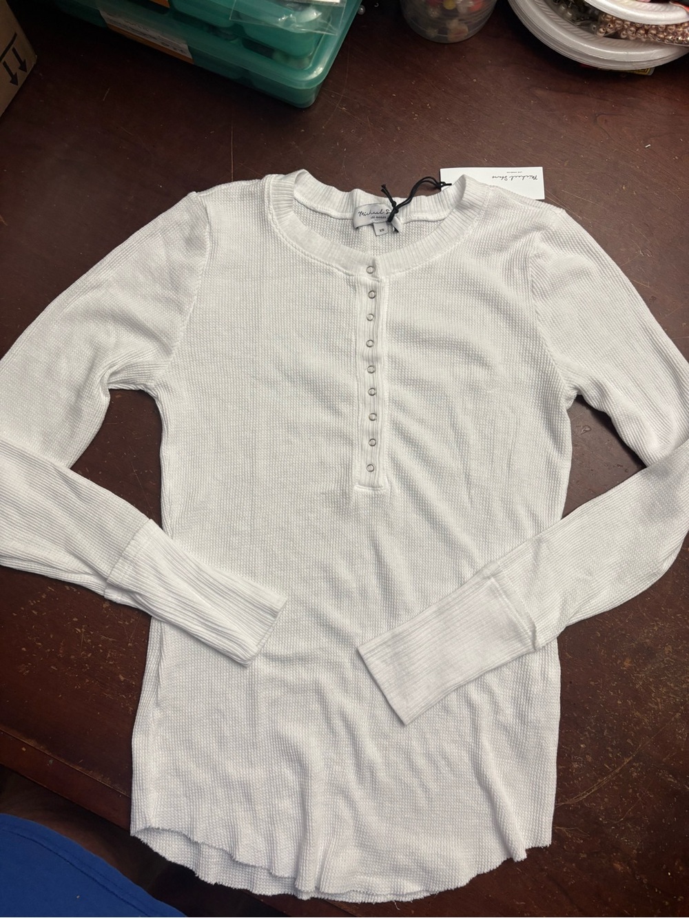 Michael stars 1/4 button down white Henley BNWT luxury designer soft Regan xs